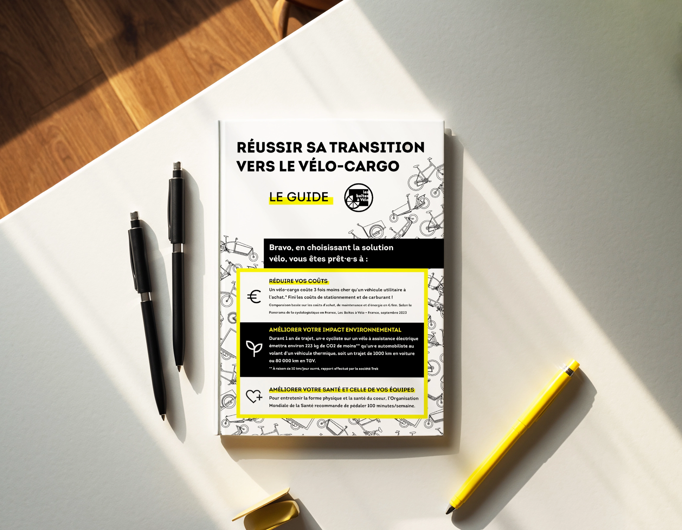Couverture du guide « Réussir sa transition vers le vélo-cargo » Boîtes à Vélo — édition studio yh
