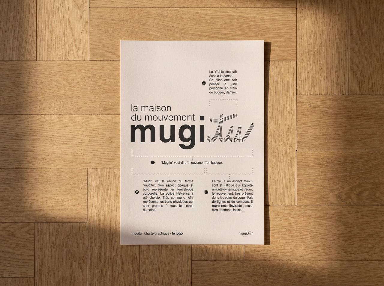Planche de charte graphique Mugitu : décomposition du logo « mugitu » — studio yh, graphiste Marseille