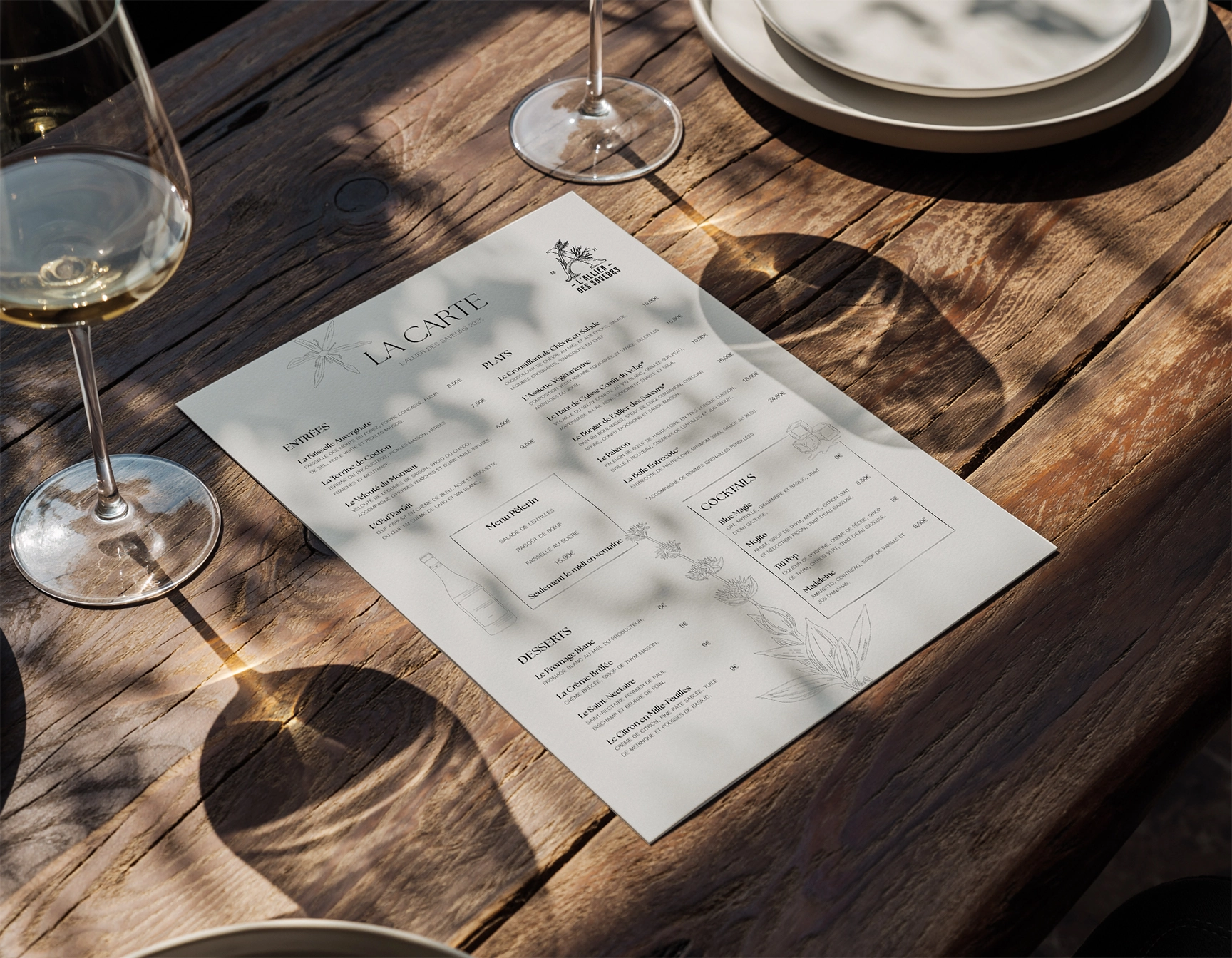 Menu du restaurant l'Allier des Saveurs — identité visuelle et illustration par studio yh, graphiste Marseille